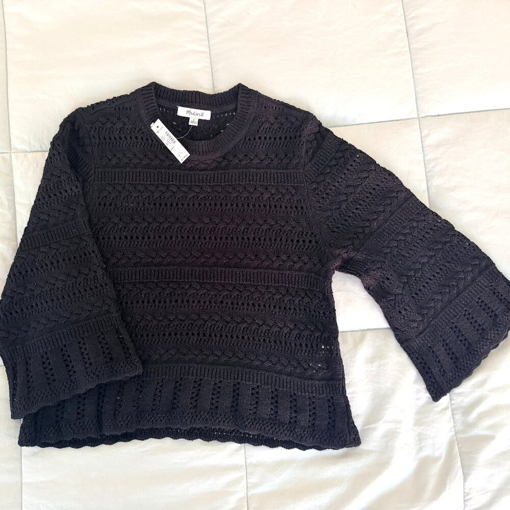 Madewell Scalloped-Trim Sweater Tee, Black, Size Small NWT